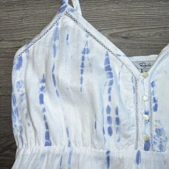 RAILS Delilah Midi Dress Cloud Tie Dye White & Blue Ruffle Hem Small *Tiny Flaw! - Picture 6 of 12